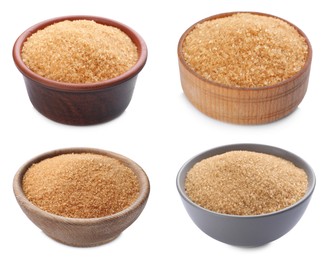 Image of Bowls of brown sugar on white background