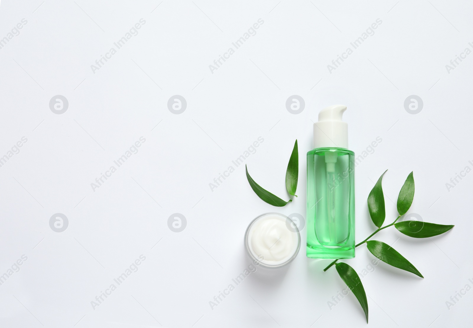 Photo of Cosmetic products on white background, flat lay