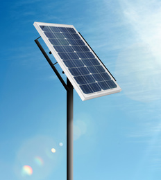 Modern solar panel outdoors. Alternative energy source 
