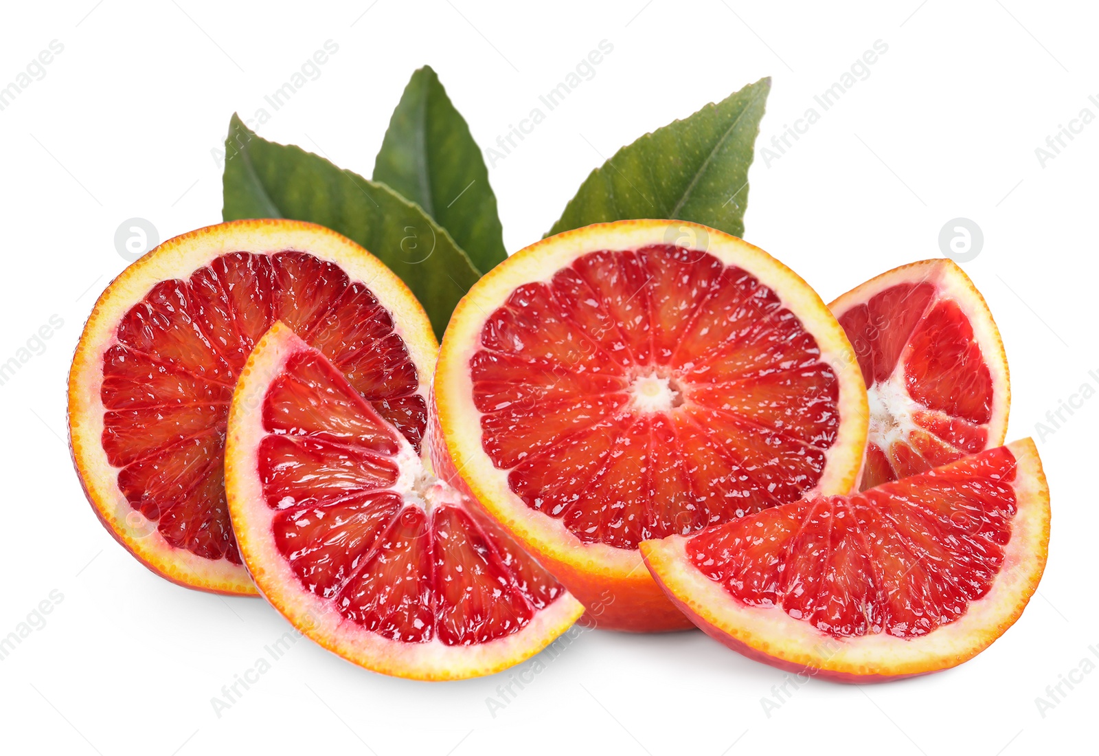 Image of Delicious ripe red oranges on white background