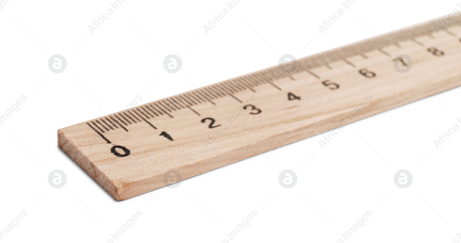 Photo of Wooden ruler with measuring length markings in centimeters isolated on white