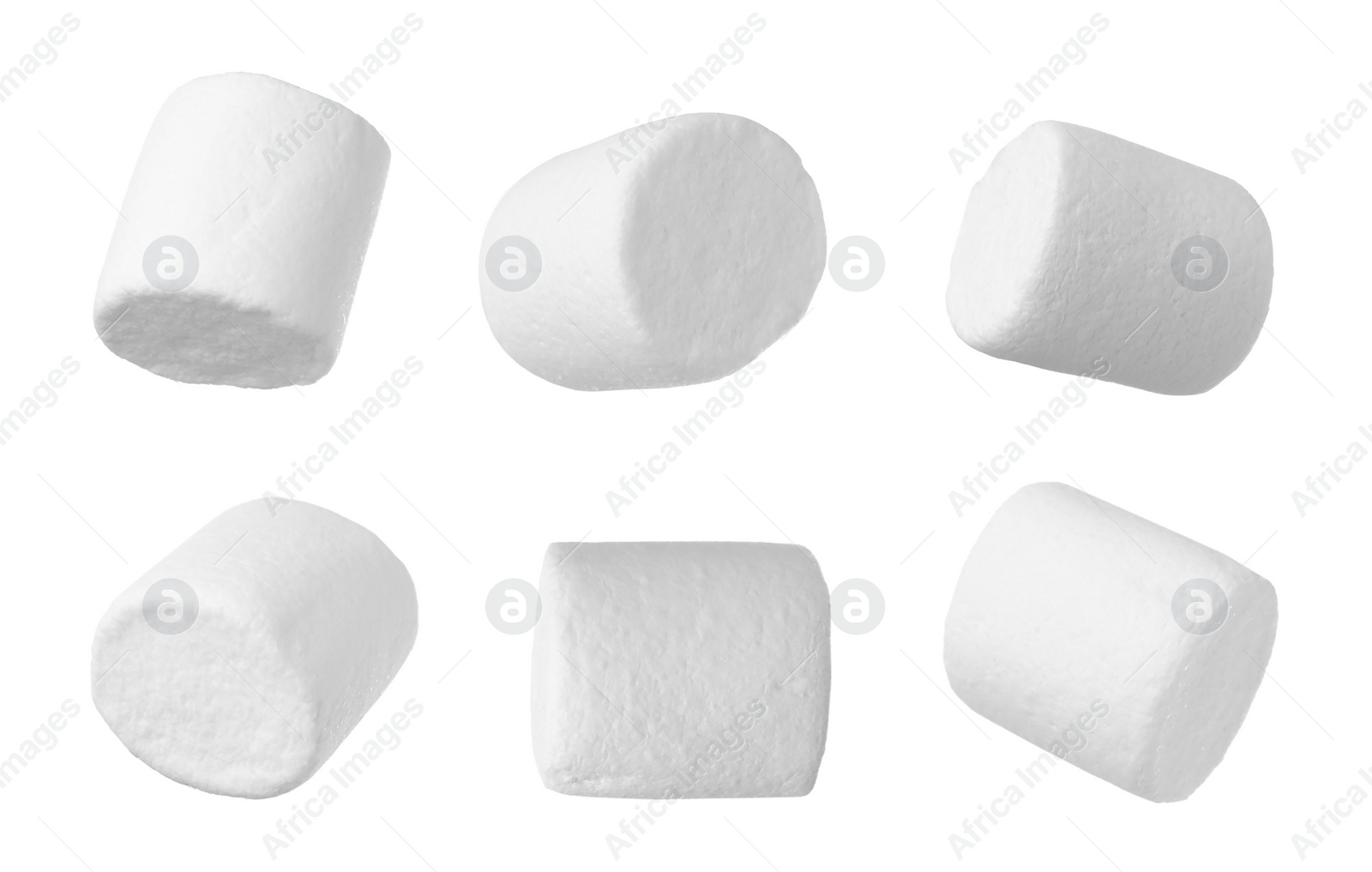 Image of Set with delicious sweet puffy marshmallows on white background 