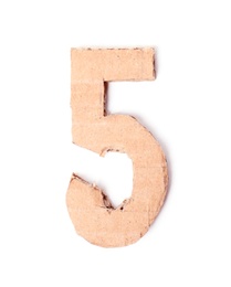 Number 5 made of brown cardboard on white background