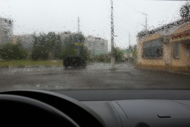 Photo of Rain drops on windshield, view from inside