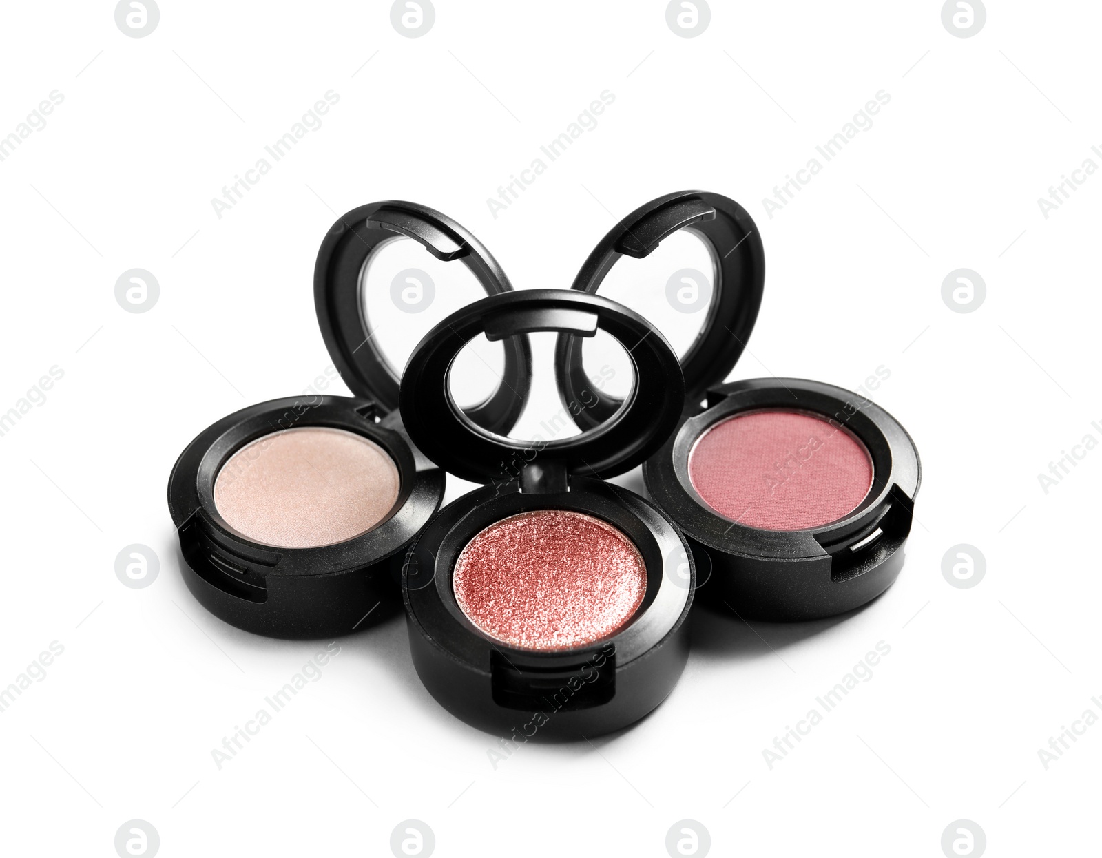 Photo of Different eye shadows on white background. Decorative cosmetics