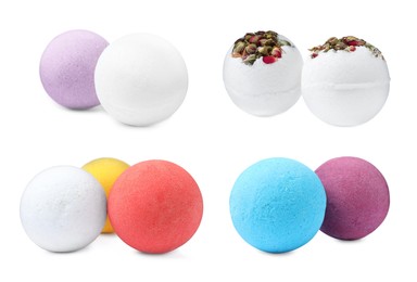 Image of Set with aromatic bath bombs on white background