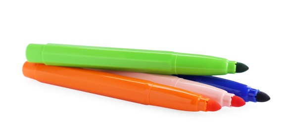 Many different colorful markers on white background