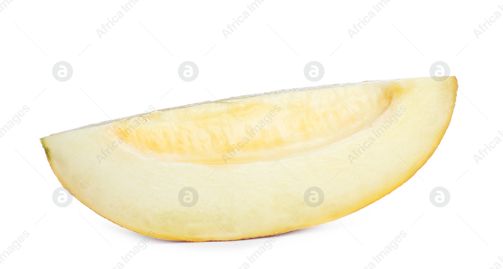 Photo of Slice of delicious ripe melon isolated on white