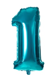 Photo of Blue number one balloon on white background