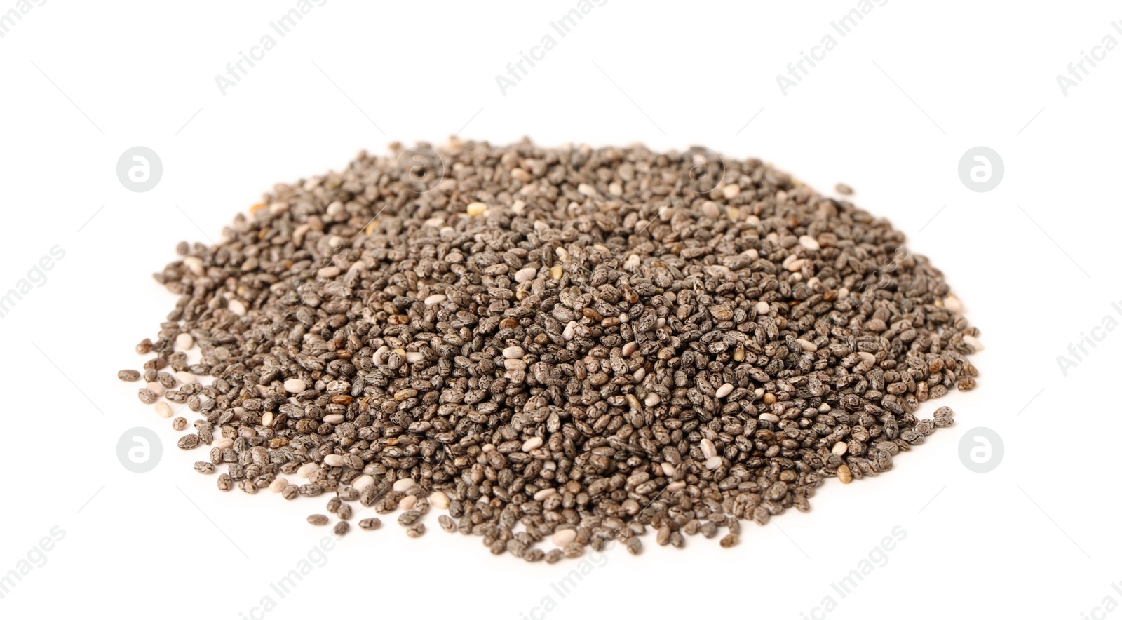 Photo of Pile of chia seeds on white background. Vegetable planting