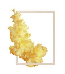 Image of Splash of yellow ink and frame on white background