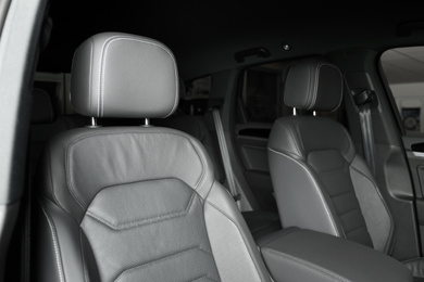 Photo of Modern car interior with comfortable leather seats