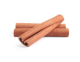 Dry aromatic cinnamon sticks isolated on white