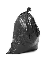 Trash bag full of garbage isolated on white