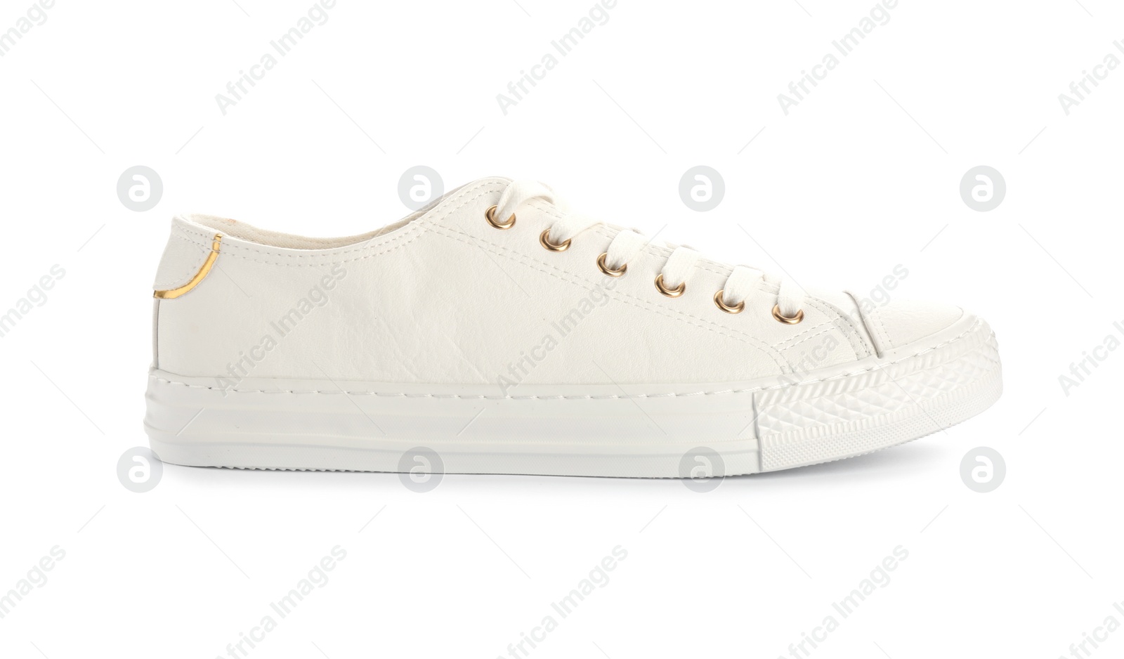 Photo of Stylish sneaker on white background. Trendy footwear