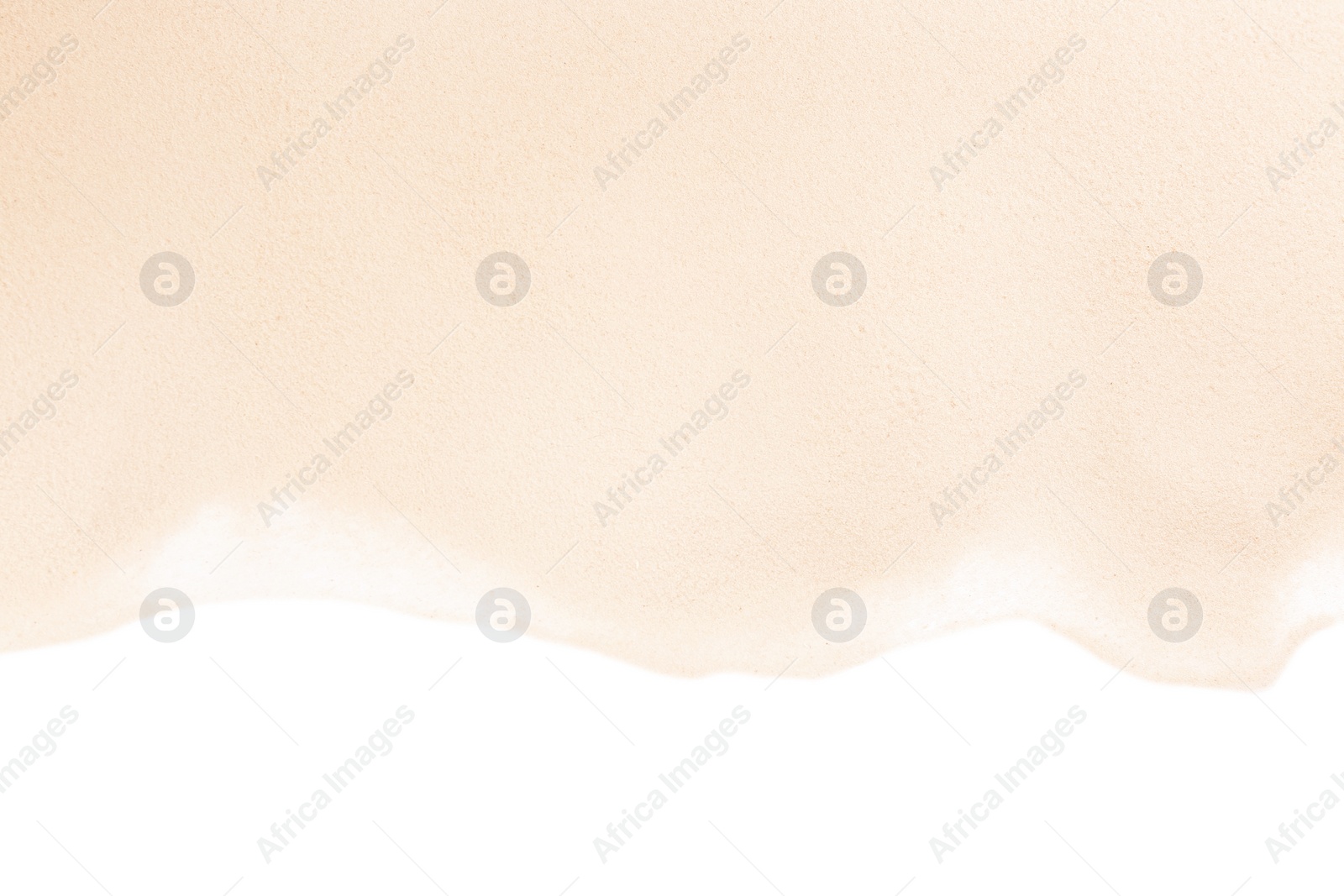 Photo of Dry beach sand on white background, top view