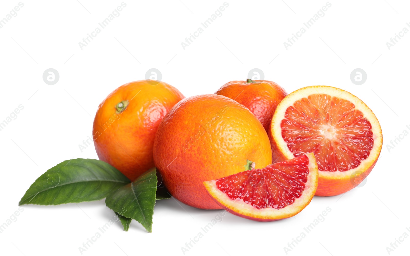 Image of Delicious ripe red oranges on white background