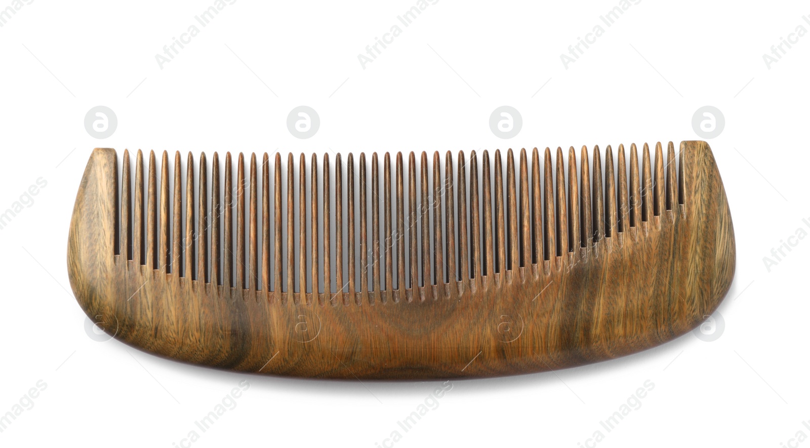 Photo of New wooden hair comb isolated on white, top view