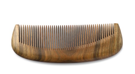 Photo of New wooden hair comb isolated on white, top view