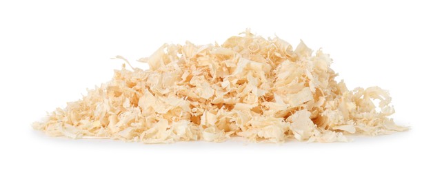 Photo of Pile of natural sawdust isolated on white