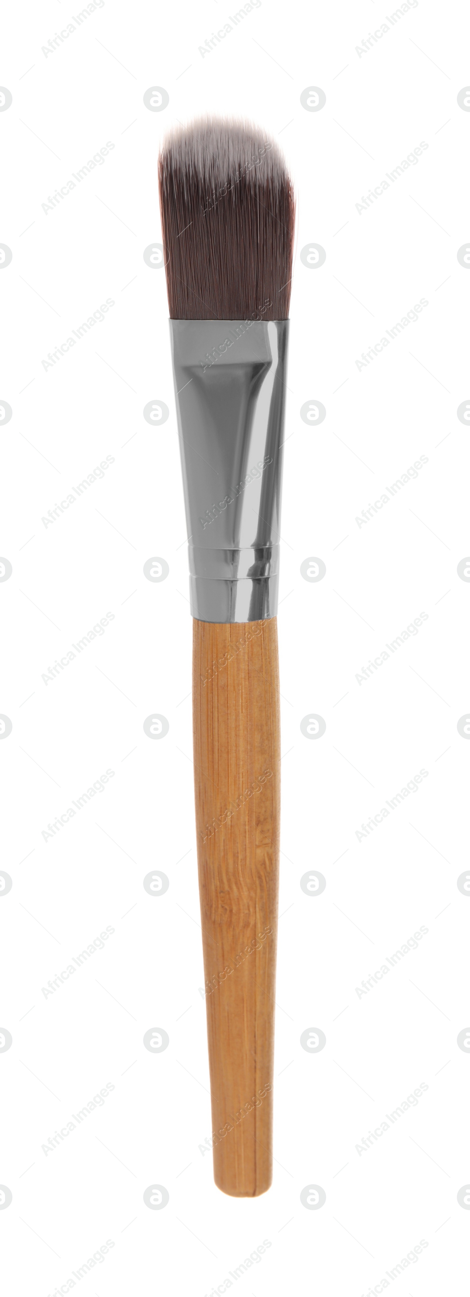 Photo of Makeup brush with wooden handle isolated on white