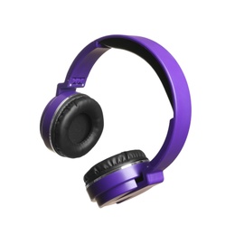 Stylish headphones with pads on white background