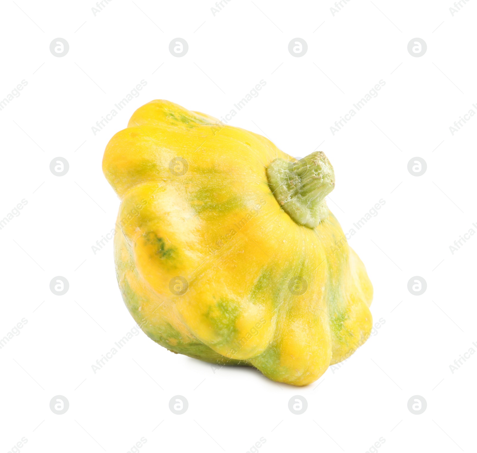 Photo of Fresh ripe yellow pattypan squash isolated on white