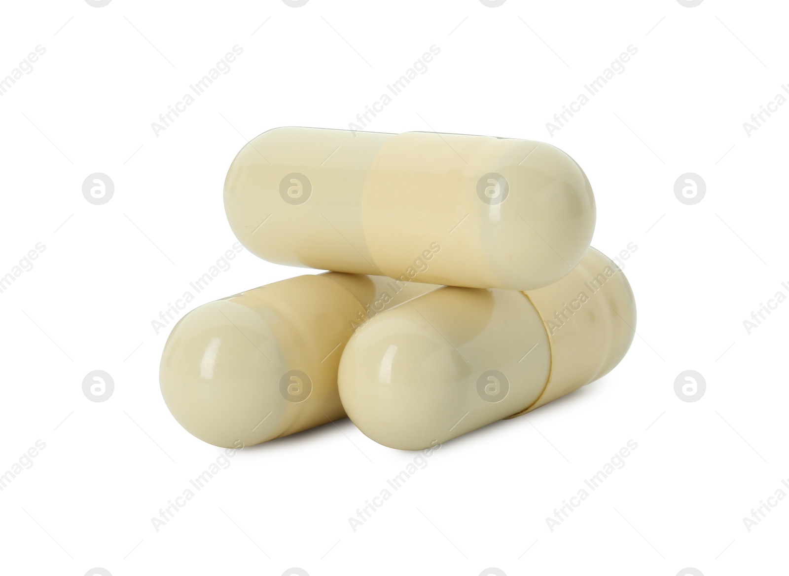 Photo of Vitamin capsules isolated on white. Health supplement