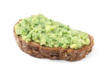 Photo of Delicious sandwich with guacamole on white background