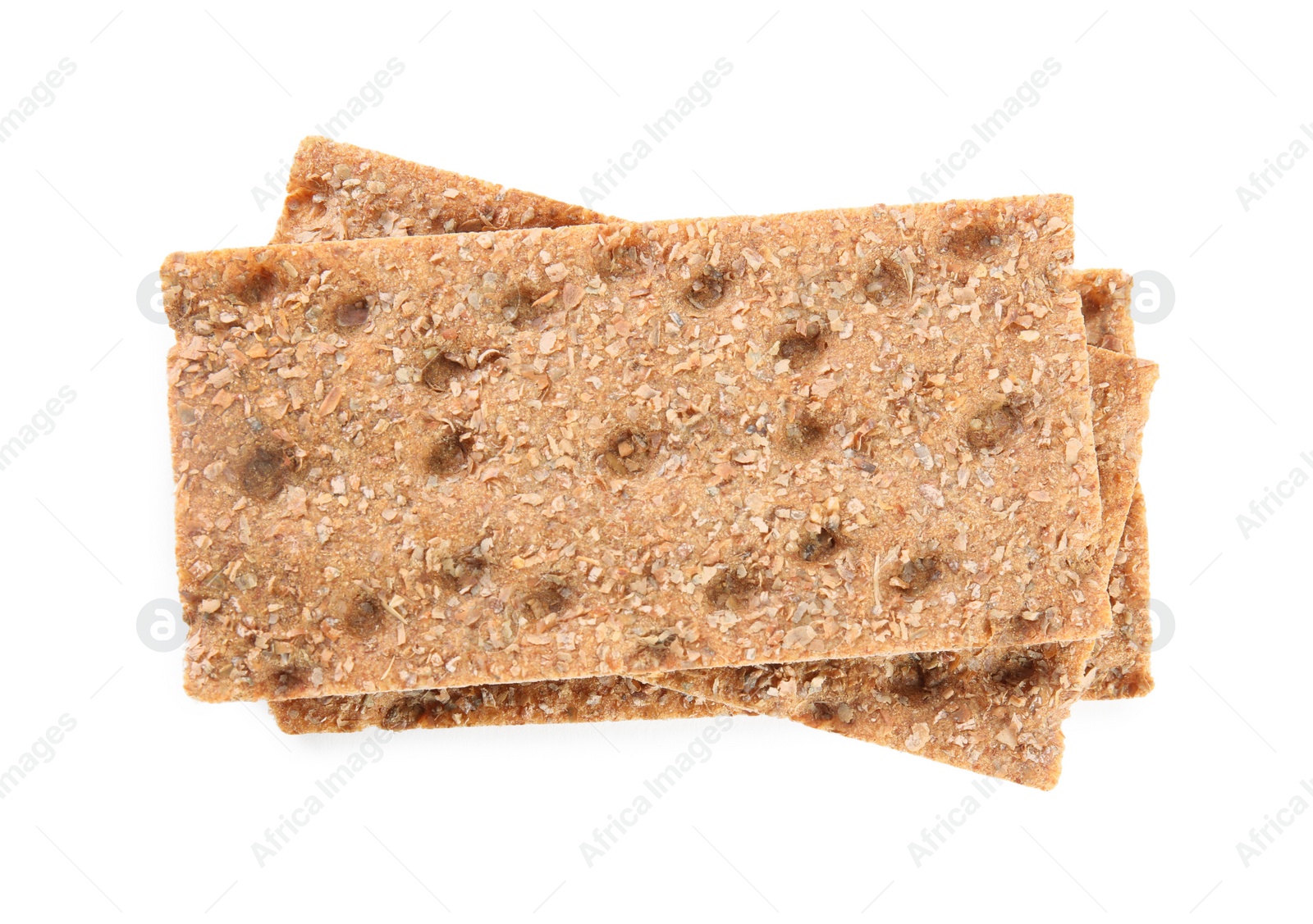 Photo of Fresh crunchy rye crispbreads on white background, top view