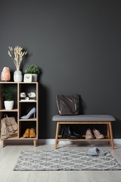 Photo of Modern hallway interior with stylish furniture and decorative elements