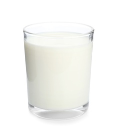 Photo of Glass with milk on white background