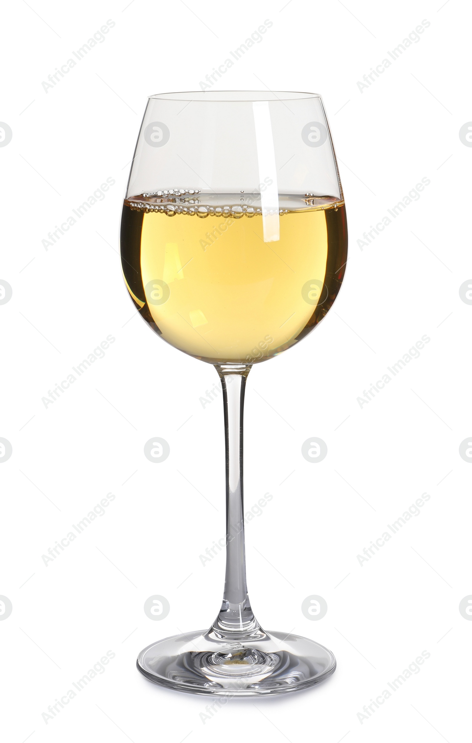 Photo of Glass of delicious expensive wine on white background