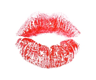 Photo of Lipstick kiss, isolated on white