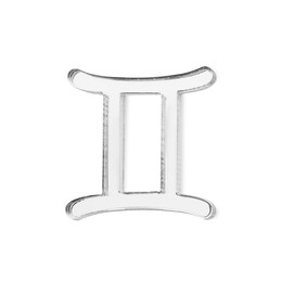 Zodiac sign. Silver Gemini symbol isolated on white, top view