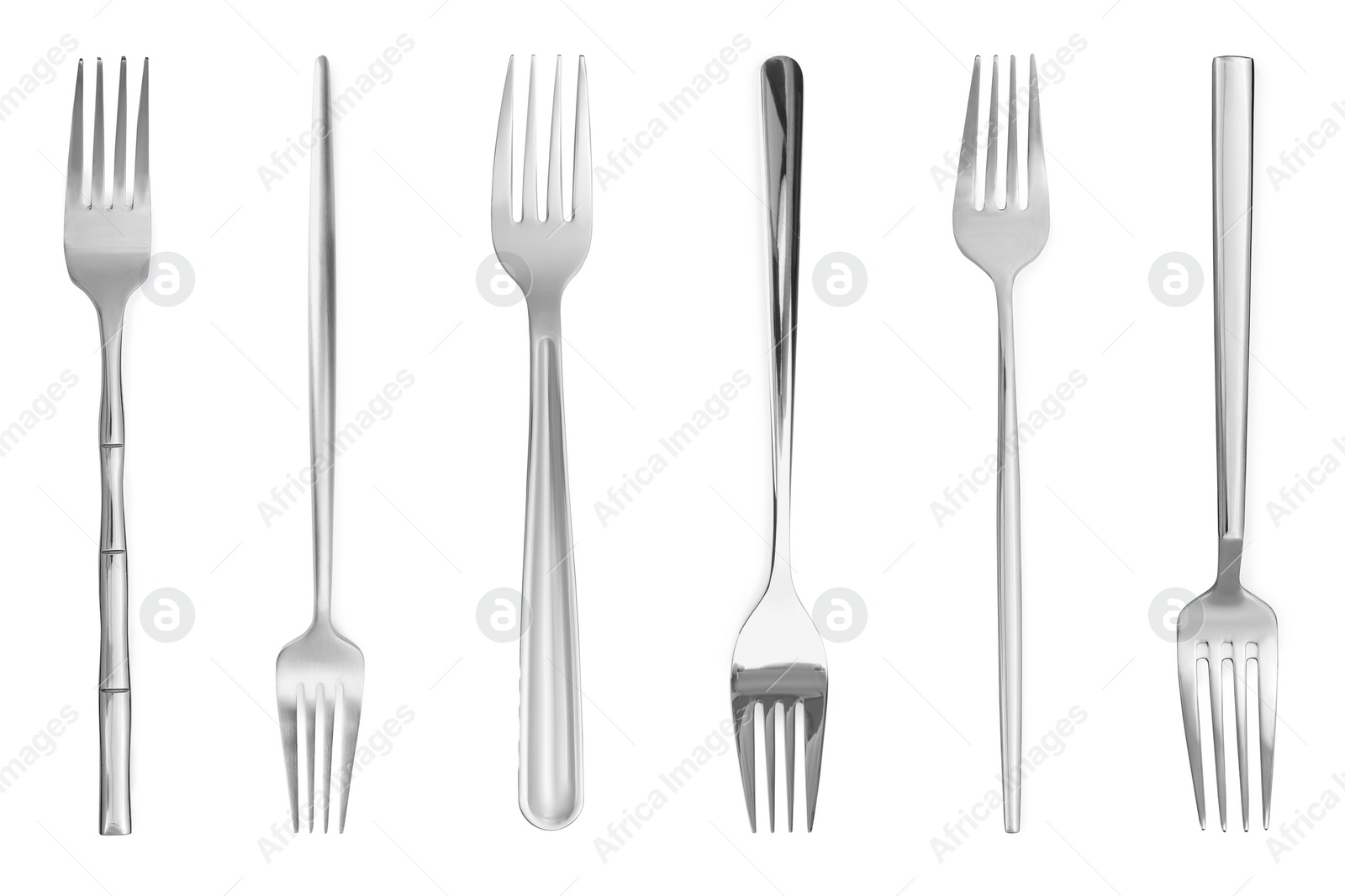 Image of Shiny silver forks isolated on white, set