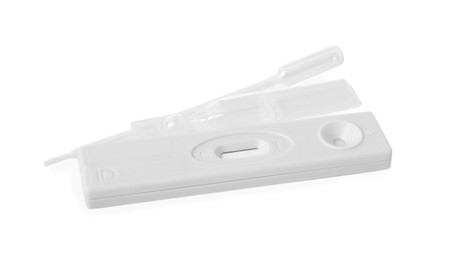 Photo of Disposable express test kit for hepatitis on white background