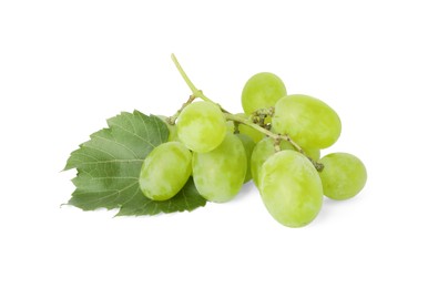 Fresh grapes and leaf isolated on white