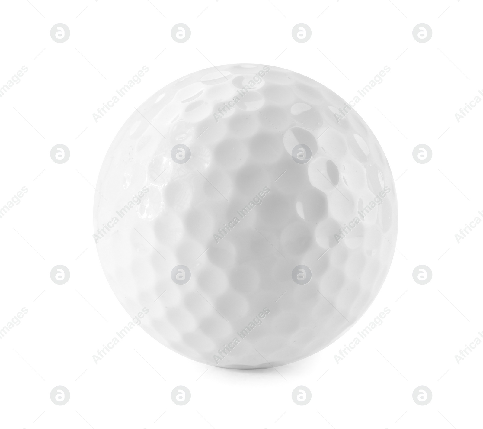 Photo of One golf ball isolated on white. Sport equipment