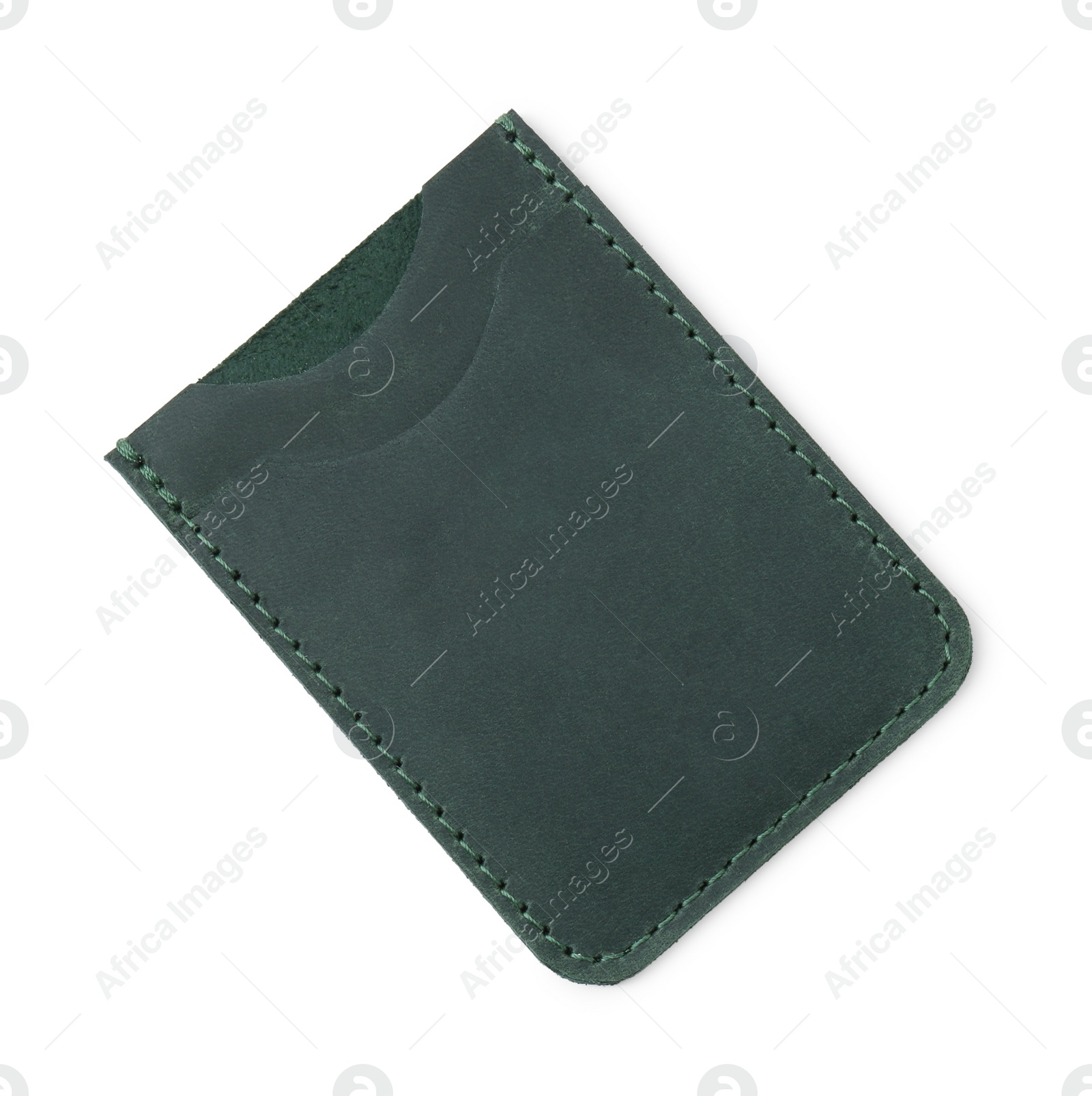 Photo of Leather business card holder isolated on white, top view