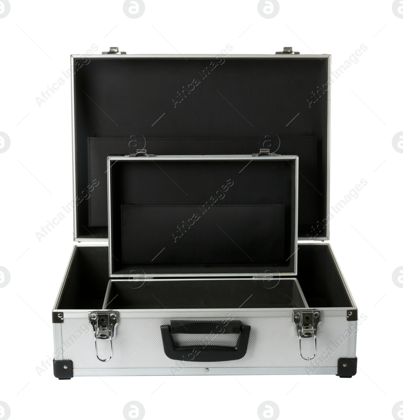 Photo of Two open hard cases on white background