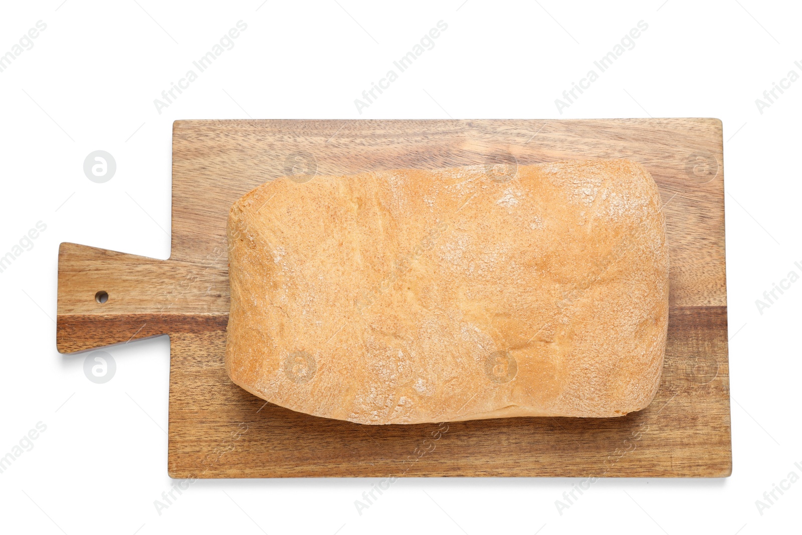 Photo of Crispy ciabatta isolated on white, top view. Fresh bread