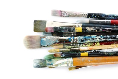 Photo of Set of paintbrushes on white background. Art supplies