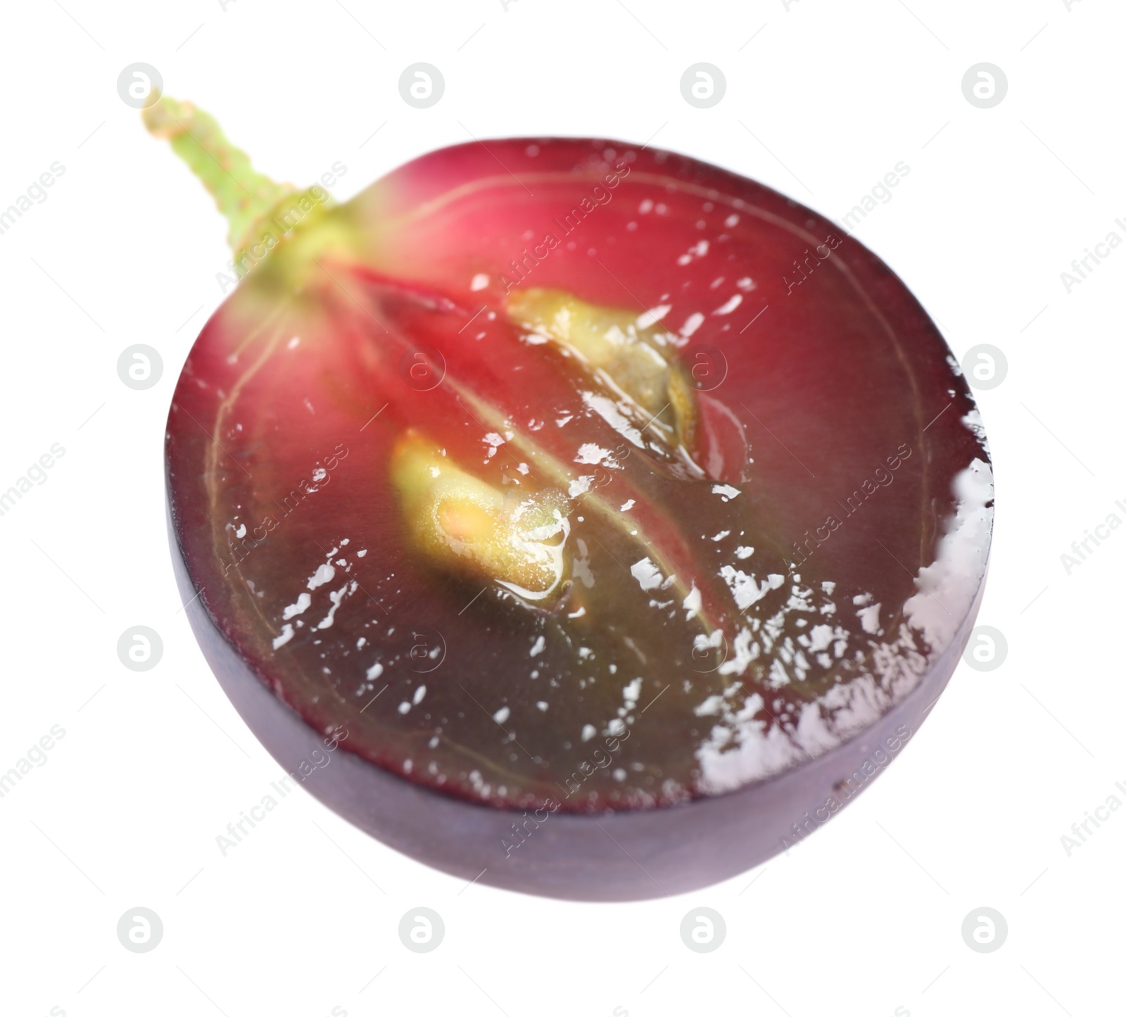 Photo of Fresh ripe cut juicy grape on white background