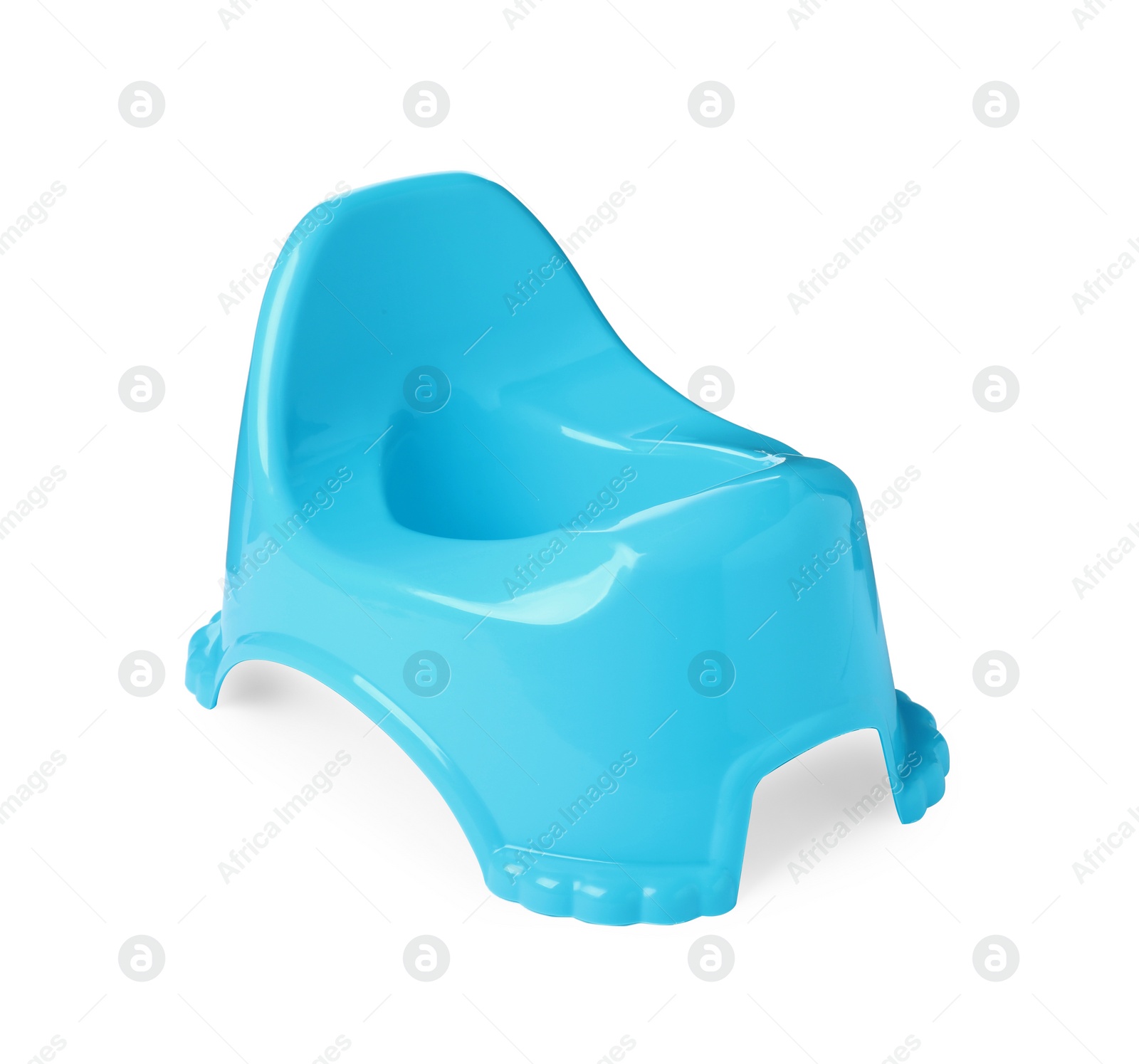 Photo of Light blue baby potty isolated on white. Toilet training