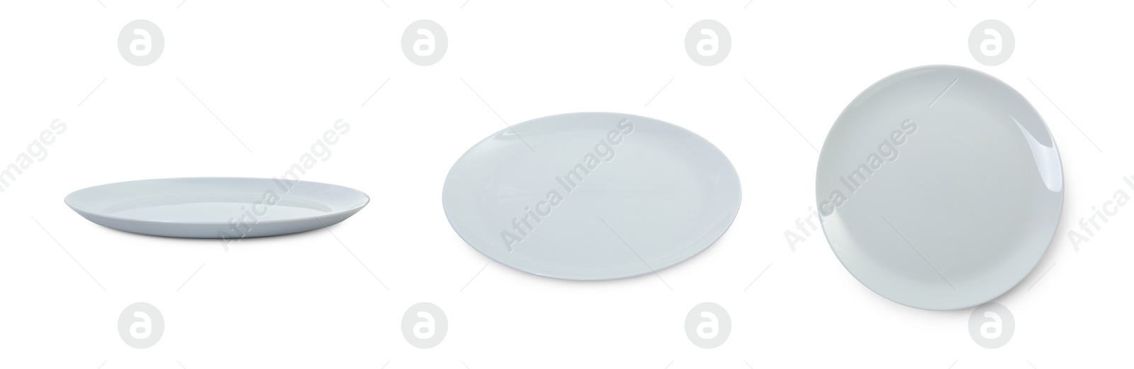 Image of Empty ceramic plate isolated on white, set with different views