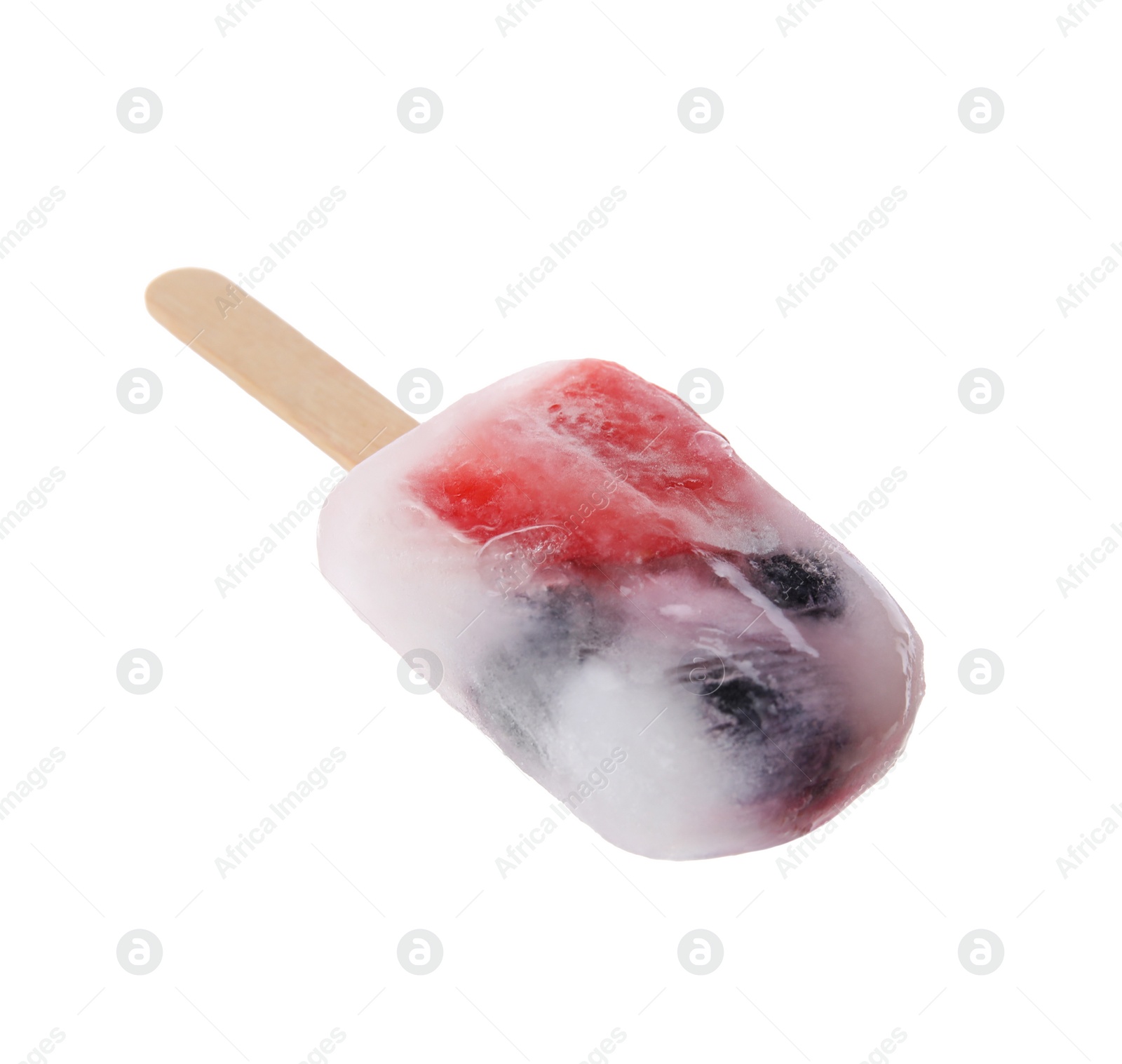 Photo of Tasty ice pop isolated on white. Fruit popsicle