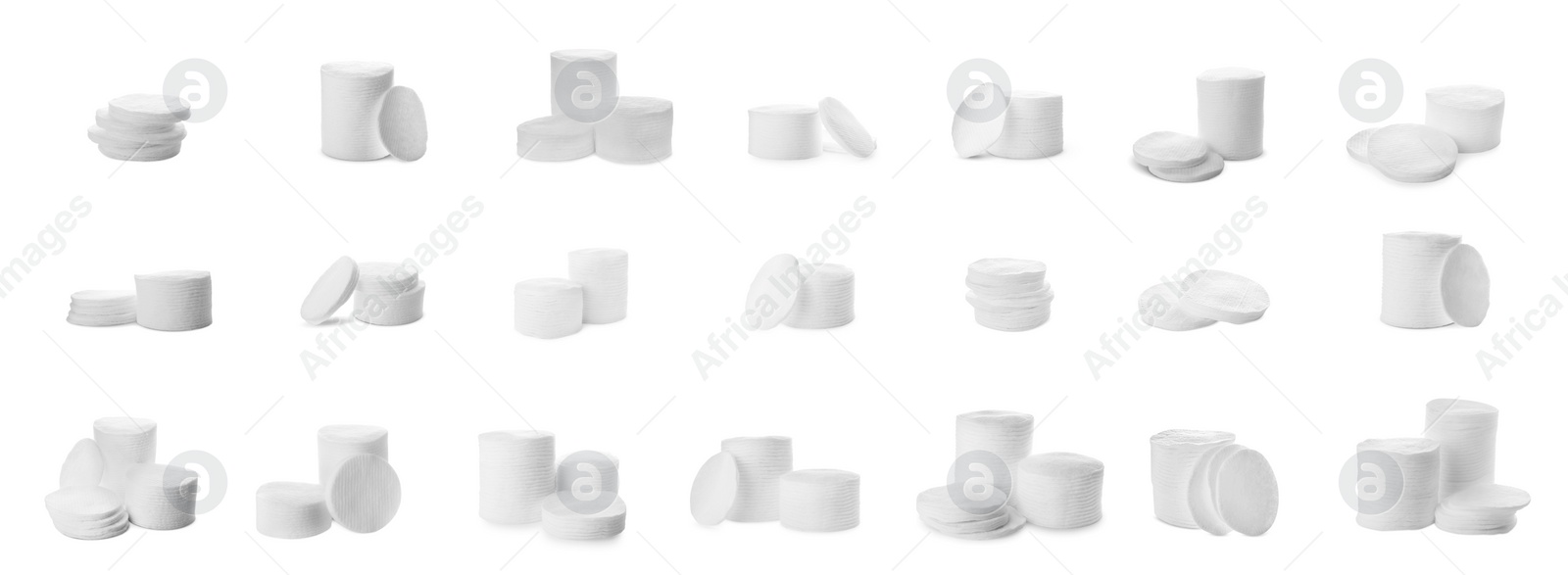 Image of Set with cotton pads on white background. Banner design