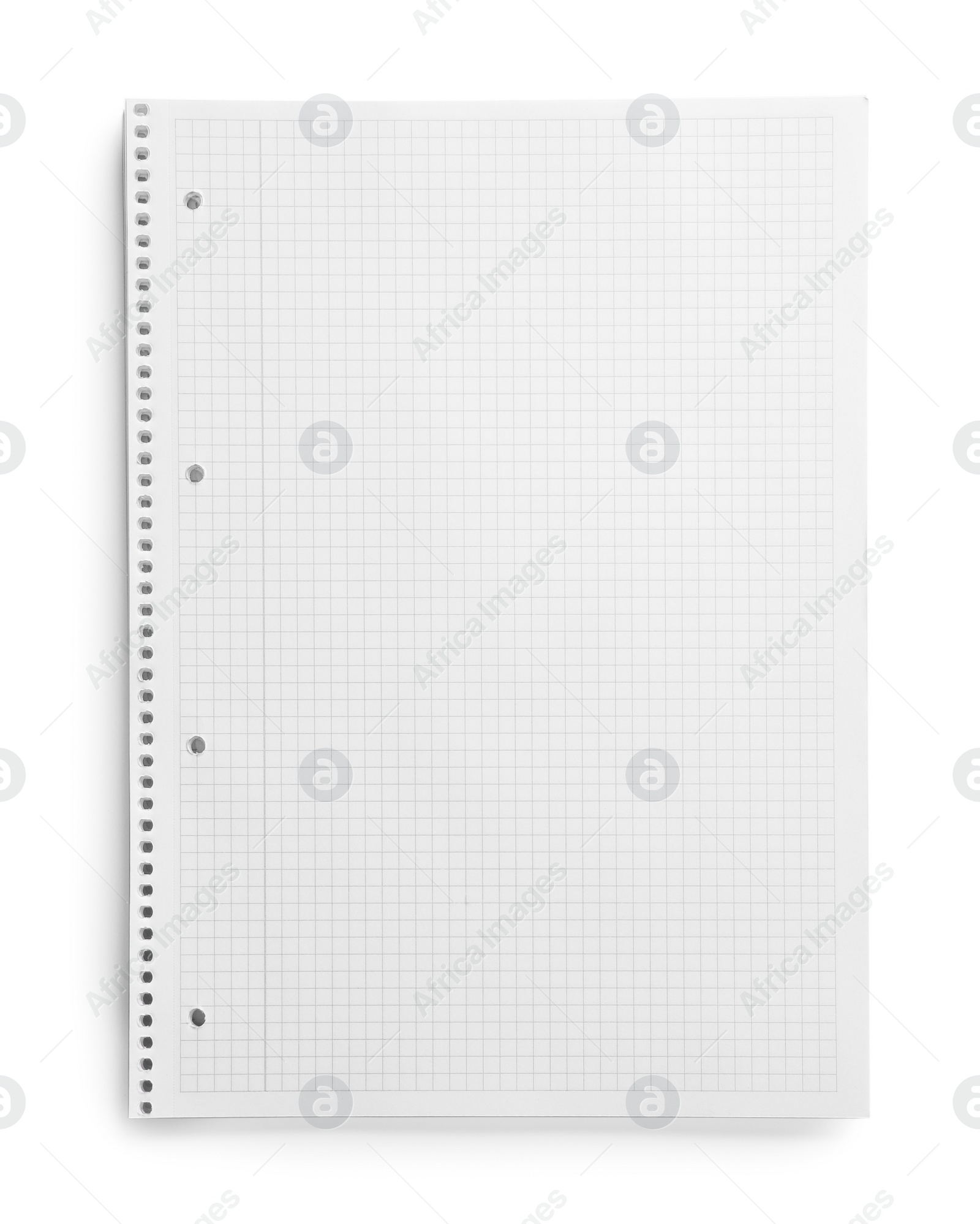 Photo of Stack of checkered paper sheets on white background, top view