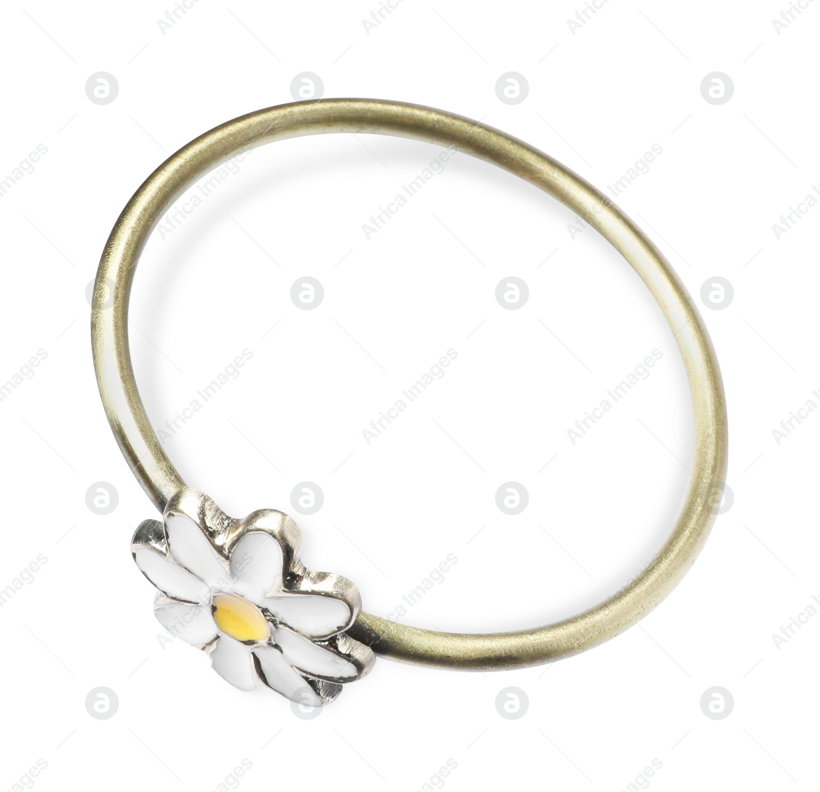 Photo of Beautiful decorative ring with flower for table setting isolated on white